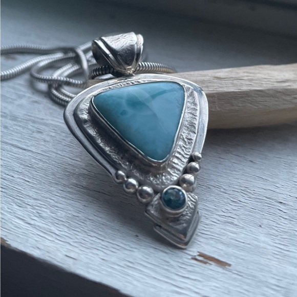 Larimar Pendant Sterling Silver Blue Tourmaline - Picture 1 of 3